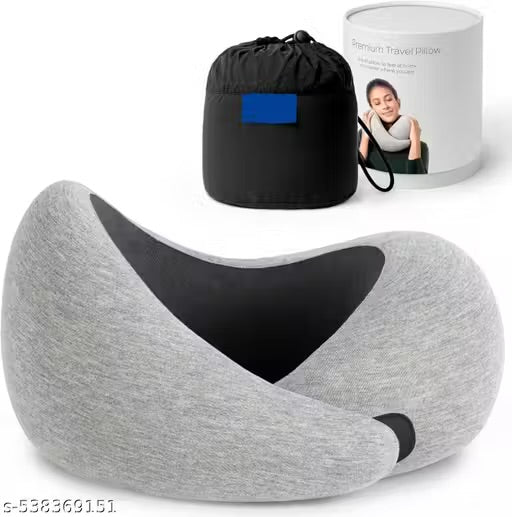 Luxury Memory Foam Travel Neck Pillow Set – 360° Ergonomic Support with Eye Mask, Earplugs & Carry Pouch
