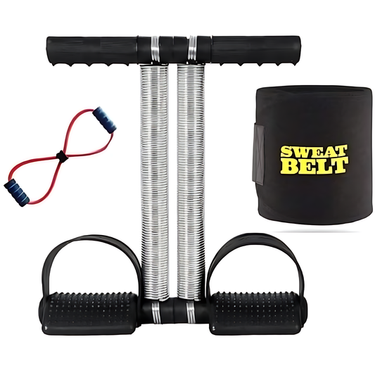🏋️‍♀️ 3-in-1 Full Body Fitness Kit – Tummy Trimmer, Resistance Band & Sweat Belt Combo